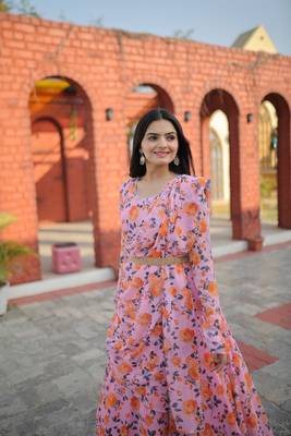 Pink floral print faux georgette salwar 3