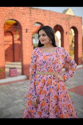 Pink floral print faux georgette salwar 4