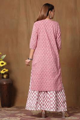 Womens Cotton Straight Floral Print Kurta Palazzo Set 4