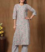Women's Cotton Floral Print Straight Kurti Palazzo Set