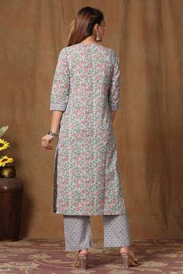 Women's Cotton Floral Print Straight Kurti Palazzo Set 5