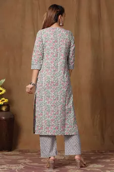 Women's Cotton Floral Print Straight Kurti Palazzo Set