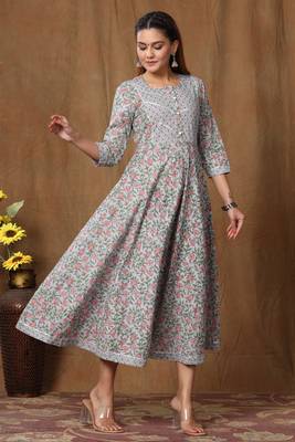 Womens Floral Print Ankle Length Anarkali Kurti 1