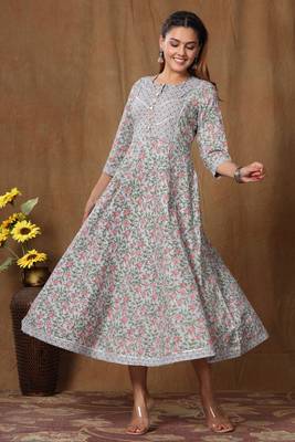 Womens Floral Print Ankle Length Anarkali Kurti 2