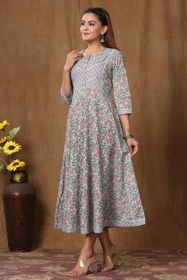 Womens Floral Print Ankle Length Anarkali Kurti 3