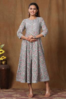 Womens Floral Print Ankle Length Anarkali Kurti 5