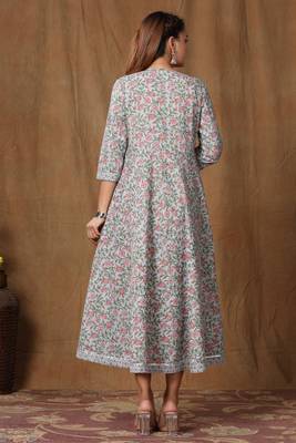 Womens Floral Print Ankle Length Anarkali Kurti 6