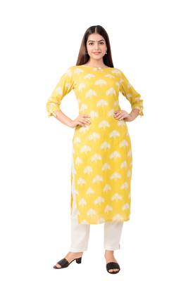 Womens Straight Floral Jaipuri Print Knee Length Kurta 1