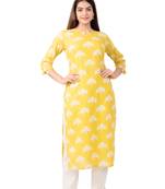 Womens Straight Floral Jaipuri Print Knee Length Kurta
