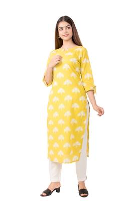Womens Straight Floral Jaipuri Print Knee Length Kurta 3