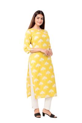 Womens Straight Floral Jaipuri Print Knee Length Kurta 4
