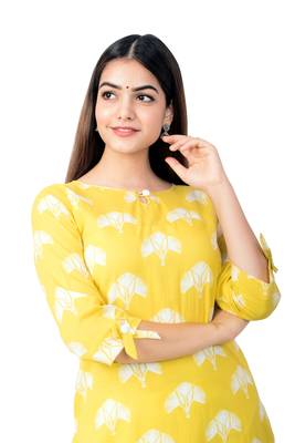 Womens Straight Floral Jaipuri Print Knee Length Kurta 5