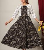 Womens  Anarkali Jaipuri Cotton Floral Print Long Kurti with Jacket