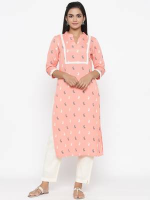 Women's Cotton Flex & Cotton Slub Animal Print Straight Kurta Pant Set 1