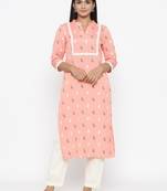 Women's Cotton Flex & Cotton Slub Animal Print Straight Kurta Pant Set