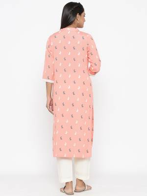 Women's Cotton Flex & Cotton Slub Animal Print Straight Kurta Pant Set 2