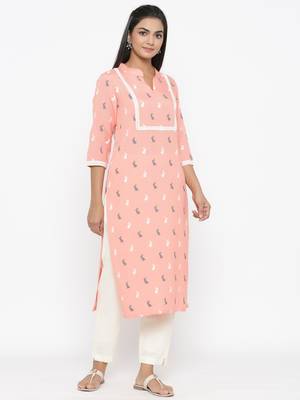 Women's Cotton Flex & Cotton Slub Animal Print Straight Kurta Pant Set 4