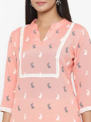 Women's Cotton Flex & Cotton Slub Animal Print Straight Kurta Pant Set 5