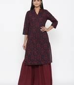 Women's Cotton Floral Print Straight Kurta Sharara Set