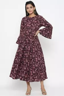 Women's Cotton Floral & Gold Print Anarkali Kurta