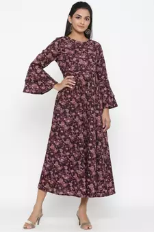 Women's Cotton Floral & Gold Print Anarkali Kurta
