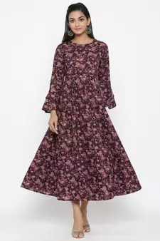 Women's Cotton Floral & Gold Print Anarkali Kurta