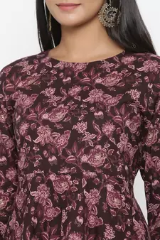 Women's Cotton Floral & Gold Print Anarkali Kurta