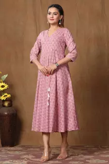 Women's Pure Cotton Floral Print Long Anarkali Kurta