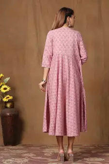 Women's Pure Cotton Floral Print Long Anarkali Kurta