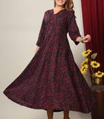 Women's Pure Cotton Floral Print Anarkali Kurta Dress for Girl's