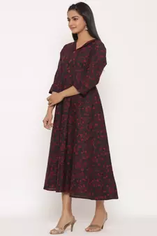 Women's Pure Cotton Floral Print Anarkali Kurta Dress for Girl's