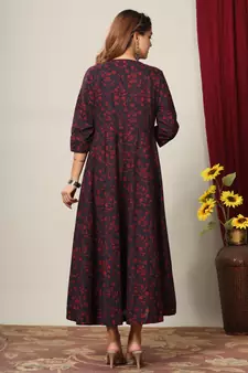 Women's Pure Cotton Floral Print Anarkali Kurta Dress for Girl's