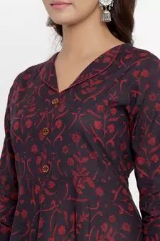 Women's Pure Cotton Floral Print Anarkali Kurta Dress for Girl's