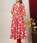 Womens Cotton Floral Print Anarkali Kurta