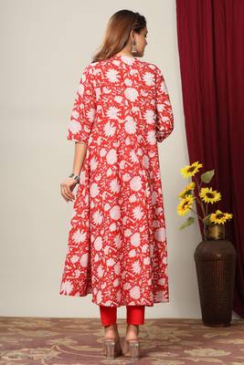 Womens Cotton Floral Print Anarkali Kurta 3