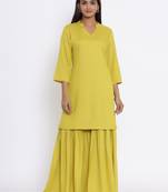 Womens Rayon Solid Straight Kurta Sharara Set