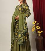 Womens Cotton Floral Print Straight Kurta Sharara Dupatta Set