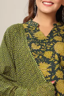 Womens Cotton Floral Print Straight Kurta Sharara Dupatta Set