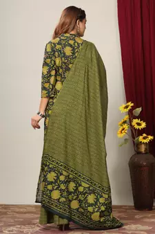 Womens Cotton Floral Print Straight Kurta Sharara Dupatta Set
