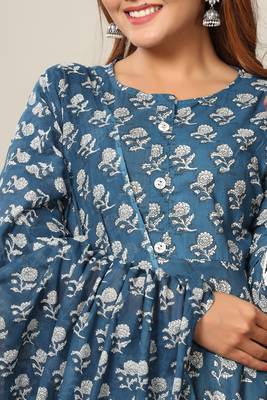 Womens Cotton Floral Print Anarkali Kurta with Dupatta 4
