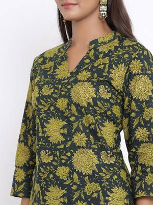 Womens Cotton Floral Print Straight Kurta Sharara Set 5
