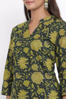 Womens Cotton Floral Print Straight Kurta Sharara Set