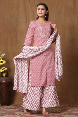 Women's Cotton Kurta With Palazzo & Dupatta Set 2