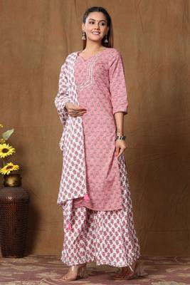 Women's Cotton Kurta With Palazzo & Dupatta Set 3