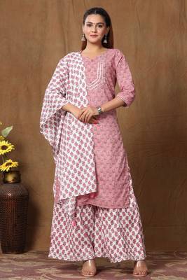 Women's Cotton Kurta With Palazzo & Dupatta Set 6