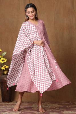 Womens Cotton Floral Print Anarkali Kurta with Dupatta 2