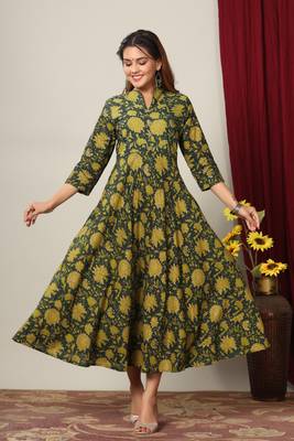 Pure Cotton Floral Printed Anarkali Kurta for Women 1