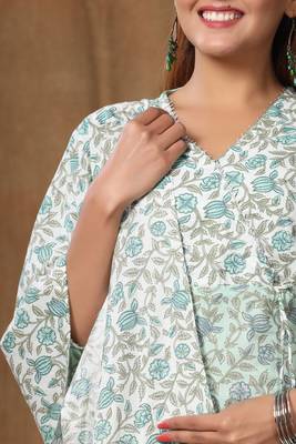 women Floral Printed straight angrakha cotton kurta palazzo with dupatta salwar suit set 3