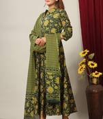 Pure Cotton Floral Printed Anarkali Kurta with Gold Print Dupatta for Womens/Girls
