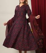 Pure Cotton Floral Printed Anarkali Kurta with Gold Print Dupatta for Womens/Girls